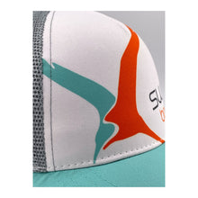 Load image into Gallery viewer, Close-up view of the Swivel Bottle Technical Trucker hat, zoomed-in on the Swivel Bottle brand logo