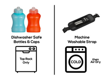 Load image into Gallery viewer, Swivel Bottle is dishwasher safe and the hand strap is machine washable.
