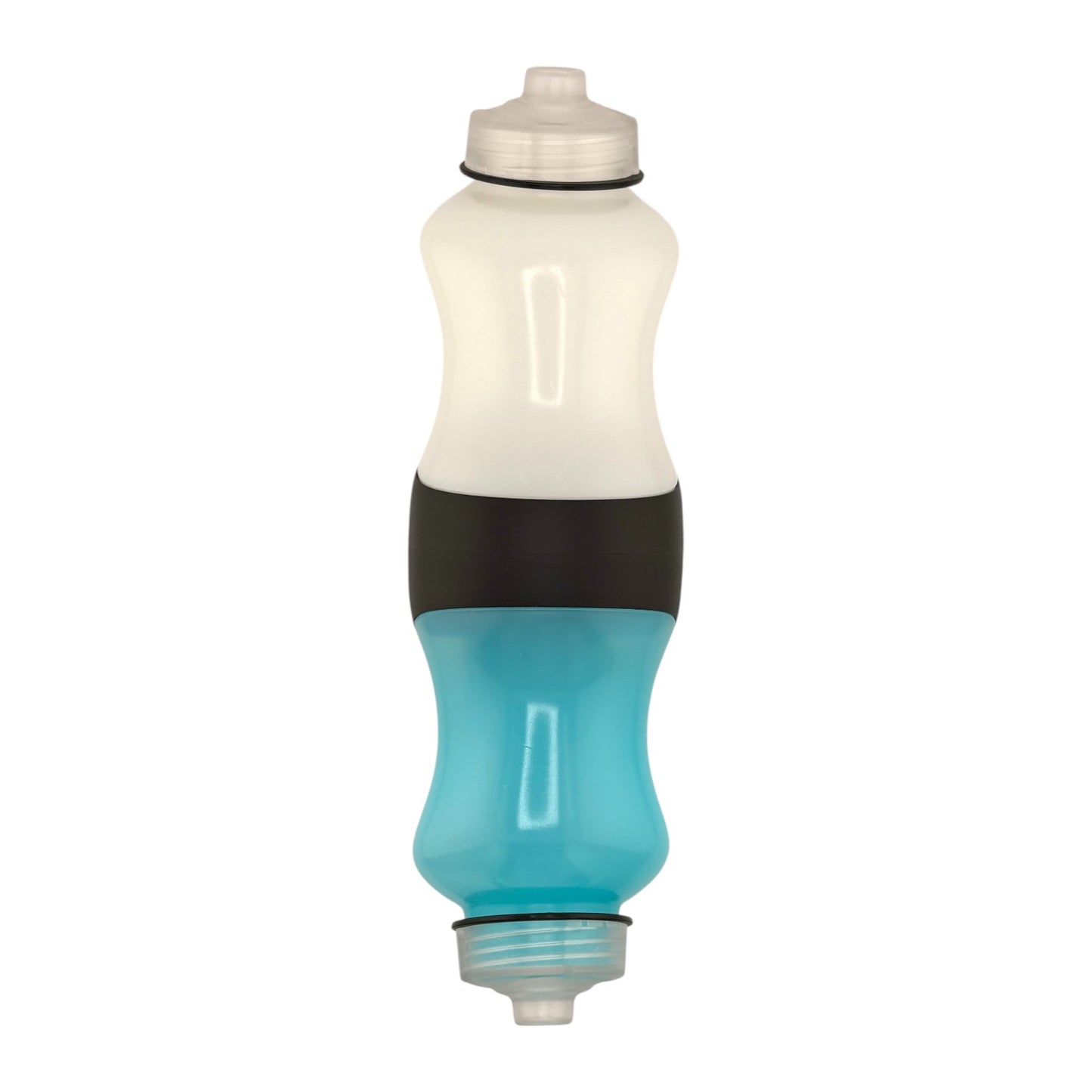 Blue and white bottle on a white background.