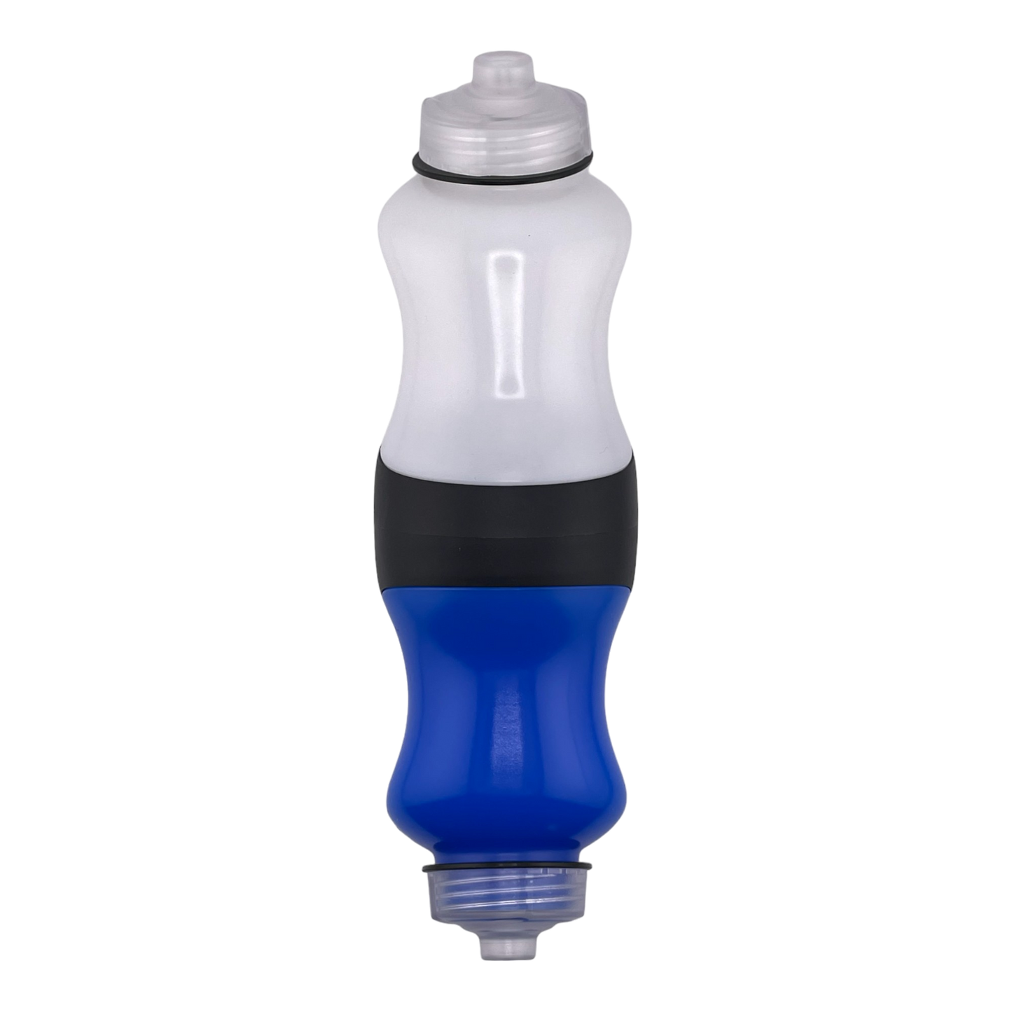 Blue and white bottle on a white background.
