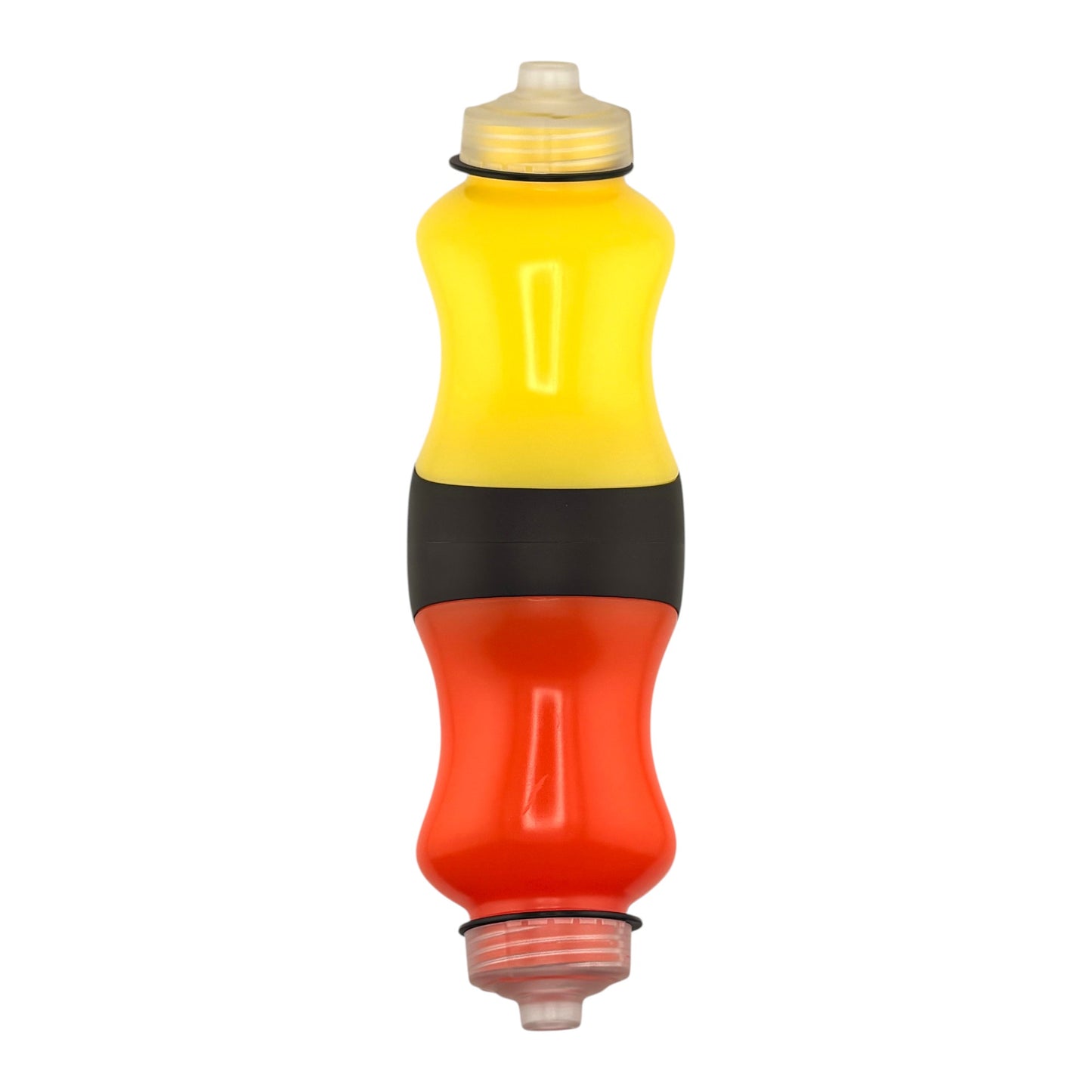 Yellow and orange bottle on a white background.